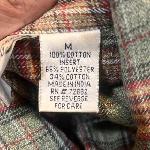 Vintage Fashion bug M Red Green Plaid Flannel Button Down Top Pocket - Picture 3 of 6
